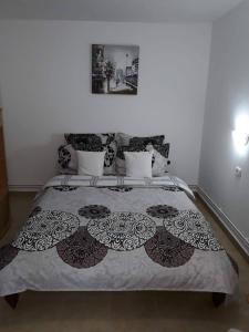 蒂米什瓦拉Joy Residence的一间卧室配有一张带毯子的大床