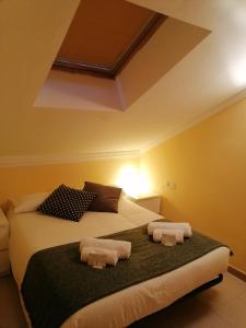 皮苏埃加河畔塞尔韦拉Albergue Cervera de Pisuerga的一间卧室配有一张床,上面有两条毛巾