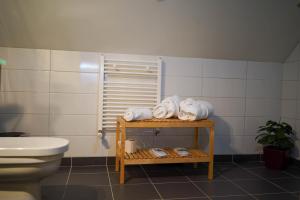 迪斯特普林斯万奥兰治酒店的一间带卫生间的浴室和一个带毛巾的架子