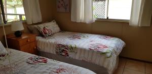 希伯丁Nature's Cottage的一间卧室设有两张床和窗户。