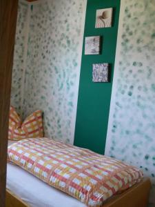 阿勒斯贝格Pension zur Einkehr的一间卧室配有一张带绿色墙壁的床