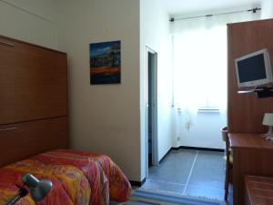 拉帕洛米尼翁波斯塔酒店 的一间卧室设有一张床、一台电视和一个窗口。