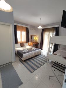 斯塔夫罗斯Villa Riviera的一间大卧室,配有一张床和一张沙发