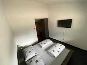 布里恩茨Moto-Center BeO AG (Bike & Bed)的一间卧室配有一张带两个枕头的床和一台平面电视。