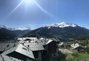 奥加Chalet Apartment Gran Zebrù的享有以山为背景的村庄美景