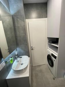 卡罗利诺-布加兹Золотой Бугаз, Колоски, апартамент 7/1的一间带水槽和洗衣机的浴室