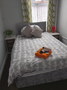 赫尔淡水河谷公寓酒店的床上有橙色毯子
