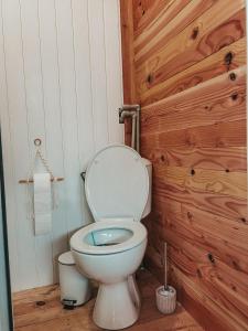 切尔诺莫雷茨Каравана Бохемия的木墙浴室设有卫生间