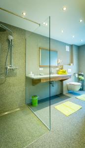 奥西阿赫费舍尔司徒堡酒店的带淋浴、盥洗盆和卫生间的浴室