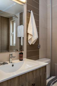 加藤-达拉特索Theos Holidays Apartments的一间带水槽和镜子的浴室