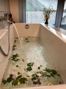 沃瑟姆阿尔伯格Villa Alma Arlberg的浴缸里装满了植物