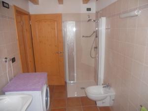 丰多Agritur Melango的带淋浴、卫生间和盥洗盆的浴室