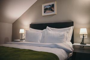 德罗贝塔-塞维林堡Nest Guesthouse的卧室配有一张带白色床单和枕头的大床。