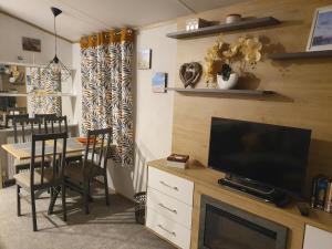 古德瑞同Devon holiday的客厅配有电视和桌椅