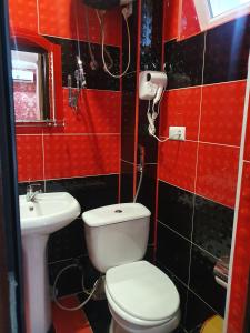 乌雷基珍品酒店的红色的浴室设有卫生间和水槽