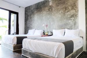 La ViguetaLunazul Hotel By Rotamundos的墙上的房间里设有两张床