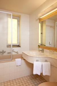 格赖夫斯瓦尔德阿德勒酒店的白色的浴室设有水槽和镜子