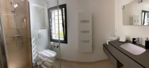 邦多勒Villa Chaptalia的带淋浴、卫生间和盥洗盆的浴室