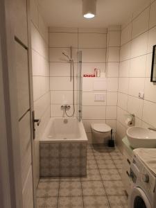 鲁达希隆斯卡Apartamenty Jaskinia Solna的带浴缸、卫生间和盥洗盆的浴室