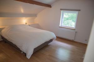 费瑞雷斯Le Moulin de Bosson - Une de Mai的卧室配有白色的床和窗户。