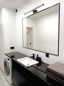 派尔努Luxurious 68m2 2BR 3-Room River View Apt in the heart of Pärnu的一间带水槽和镜子的浴室