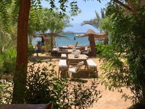 努韦巴Nakhil Inn Nuweiba的海滩上的一组桌椅