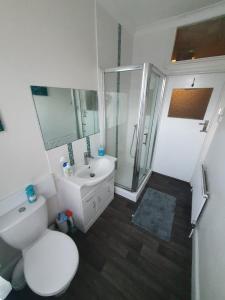 浦耳Poole Stay的浴室配有卫生间、盥洗盆和淋浴。