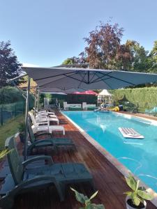 Provenchères-sur-FaveLe domaine de shania的一个带躺椅和大遮阳伞的游泳池