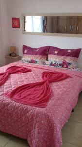 萨尔瓦多Apartamento 3/4 completo em frente ao Aeroporto的粉红色的床,上面有粉色毯子