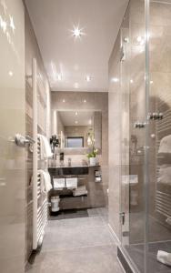 纽伦堡伯格施密特加尼蒂普托普酒店的带淋浴和盥洗盆的浴室