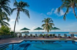曼努埃尔安东尼奥绿色海岸酒店的一座棕榈树和海洋游泳池