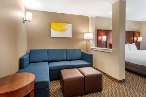 布鲁姆菲尔德Comfort Suites Broomfield-Boulder-Interlocken的酒店客房设有一张沙发和一张床