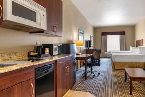 雷姆贝Quality Inn & Suites的酒店客房设有厨房和一张床