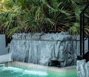拉夫蒂港起亚尼阿克迪酒店的棕榈树泳池内的瀑布
