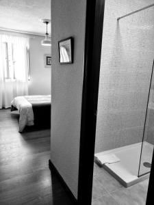 卡韦松·德·拉·萨尔埃尔克鲁塞旅馆的带淋浴的浴室和1间带1张床的卧室