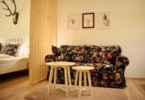 格绍Gosau Apartment 006的客厅配有沙发和2张桌子