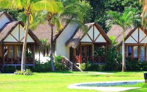 普拉纳维瑙维瑙海滩度假酒店的前面有棕榈树的房子