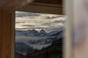 萨尔巴赫FRAU GANS - pure mountain apartments的透过窗户可欣赏到白雪 ⁇ 的山景