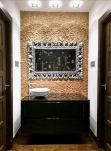 奥尔杜尼亚VELASCO JAUREGIA-SIERRA DE SUEÑOS的砖墙上带水槽的浴室