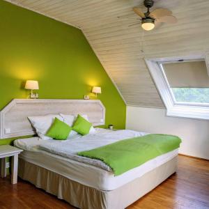 根尼斯迪亚斯BELYSIUM Bed & Breakfast Panzió的一间卧室设有一张带绿色墙壁和天花板的床。