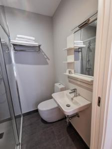 桑坦德Plaza Pombo B&B - Hostal的白色的浴室设有卫生间和水槽。