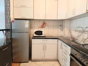斯科普里Nancy apartment的厨房配有冰箱和微波炉。