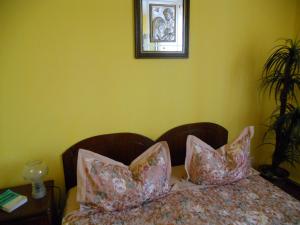 曼加利亚Apartament Gabriela的一间卧室配有带粉红色枕头的床。