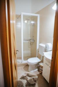 塔古玖Casa Cristal的浴室配有卫生间、淋浴和盥洗盆。