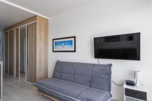 尼斯Studio du Grand Sud - Welkeys的带沙发和平面电视的客厅