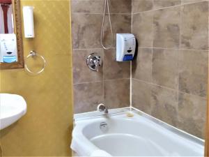 魁北克市L管理酒店的带浴缸和盥洗盆的浴室