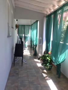 圣特雷莎加卢拉IsadeMar的走廊上,有绿色的窗帘和植物