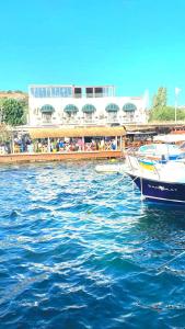 博德鲁姆Liman Hotel Gümüslük - Adult Only的两艘船停靠在一排水中