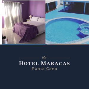 蓬塔卡纳Hotel Maracas Punta Cana的玛格萨普拉赌场酒店,带一张床和一个游泳池