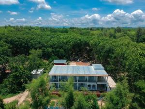 Ban Tongน่านวรรณวัตร รีสอร์ท Nan Wannawat Resort的森林中间房屋的空中景观
